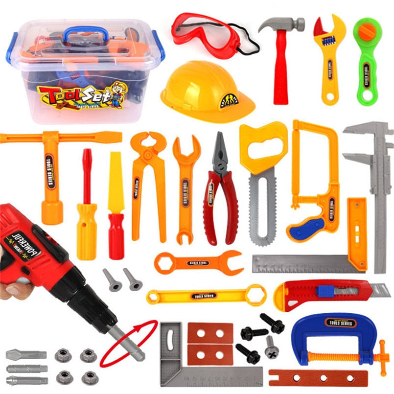 37Pcs/set Pretend Play Helmet Plastic Drill Tool Kit Toys Simulation Repair Tools Engineering Education Garden Toys For Boys