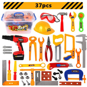 37Pcs/set Pretend Play Helmet Plastic Drill Tool Kit Toys Simulation Repair Tools Engineering Education Garden Toys For Boys