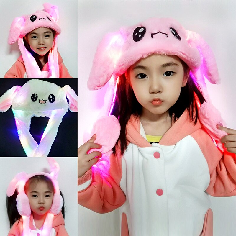 Funny Rabbit Hats Girls Boys Kids Toys LED Light Flash Cute Bunny Ears Moving Jumping Hats Plush Rabbit Caps Toys Children Gifts