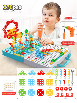 Kids Drill Screw Nut Puzzles Toys Pretend Play Tool Drill Disassembly Assembly Children Drill 3D Puzzle Toys For Boy