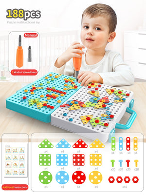 Kids Drill Screw Nut Puzzles Toys Pretend Play Tool Drill Disassembly Assembly Children Drill 3D Puzzle Toys For Boy