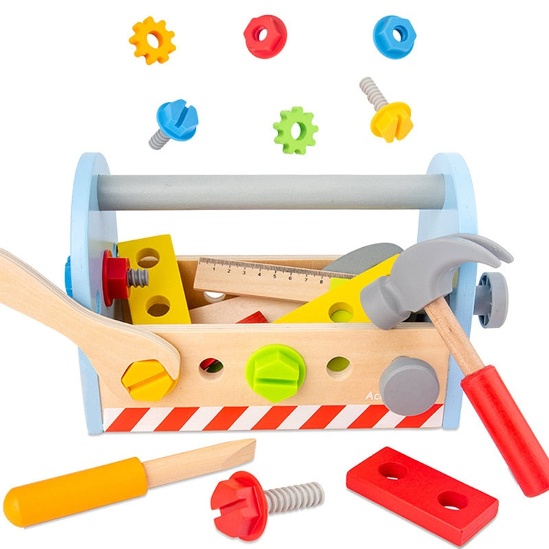 Kids Toolbox Toy Wooden Pretend Game Puzzle Montessori Disassembly Set Simulation Multifunctional Repair Carpenter Tool Boy Gift