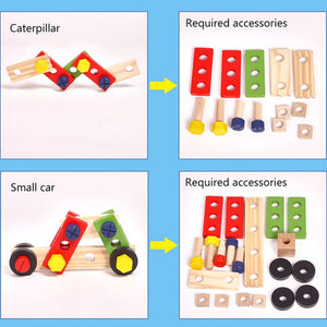 Kids Wooden Toolbox Pretend Play Set Educational Montessori Toys Nut Disassembly Screw Assembly Simulation Repair Carpenter Tool