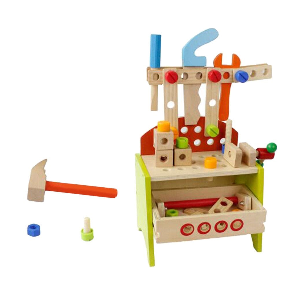 Kids Workbench with Repairing Tools  Wooden Toys Set  Baby Boy Gift Learning Toy Construction Kit Pretend Playset