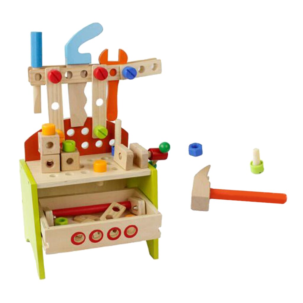 Kids Workbench with Repairing Tools  Wooden Toys Set  Baby Boy Gift Learning Toy Construction Kit Pretend Playset