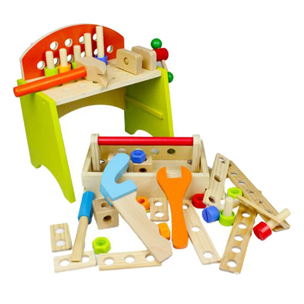 Kids Workbench with Repairing Tools  Wooden Toys Set  Baby Boy Gift Learning Toy Construction Kit Pretend Playset