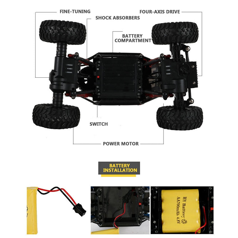 RC Car 4WD 2.4GHz Climbing Car 4x4 Bigfoot Car Remote Control Model Off-Road Vehicle Outdoor Toys For Boy Kids Gift