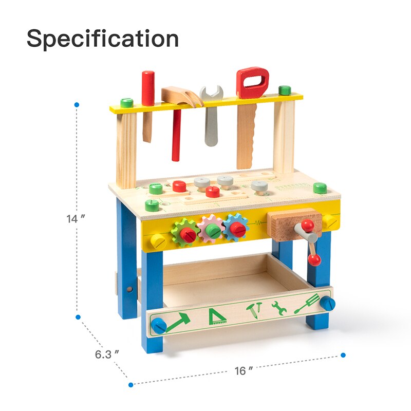 Wooden Workbench Toys Wood Tool Stand Set Birthday gift for Children Toddlers and Kids