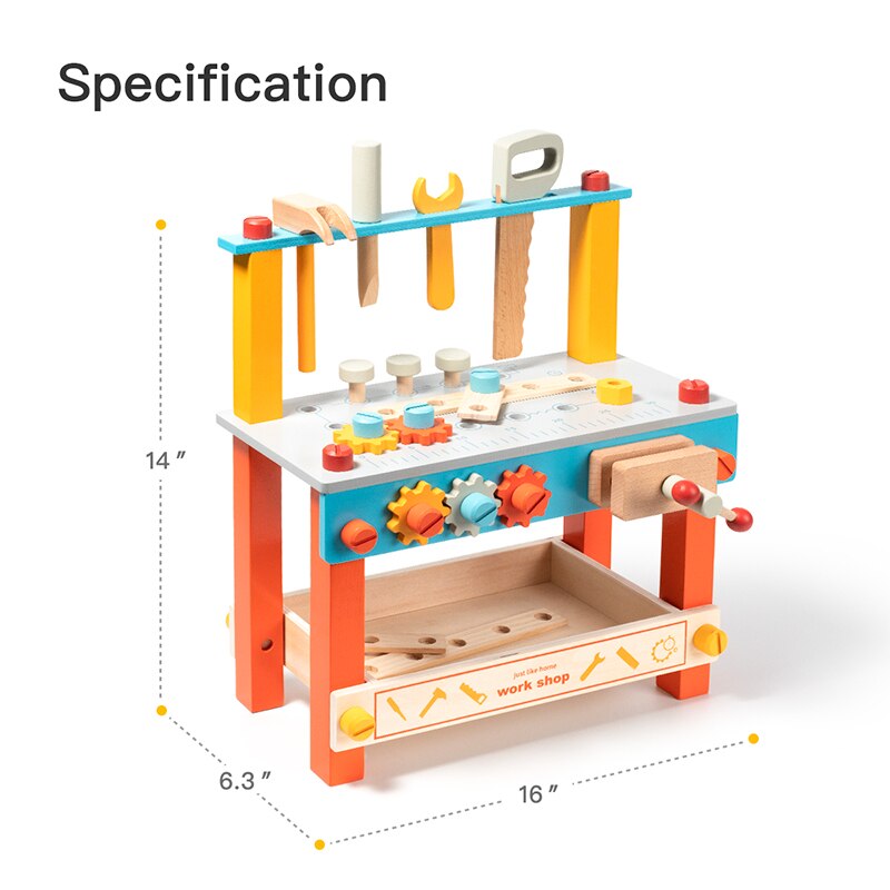 Wooden Workbench Toys Wood Tool Stand Set Birthday gift for Children Toddlers and Kids